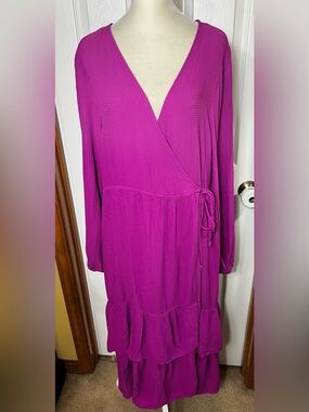 Knox Rose Maxi Dress Wrap Dress House Robe Magenta Pink Long Sleeve XL